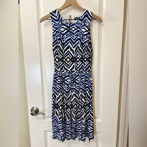 Lauren Ralph Lauren Geometric Blue and White Midi Dress Business Work Size 0